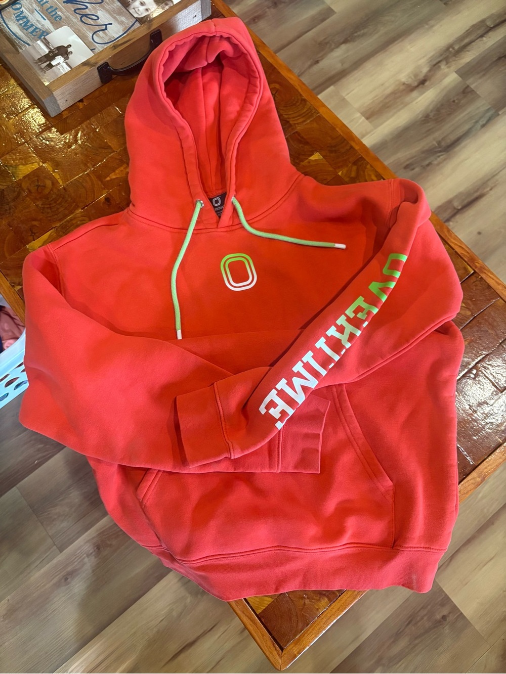 Orange Pullover Hoodie with Sleeve Script - Brand: Overtime